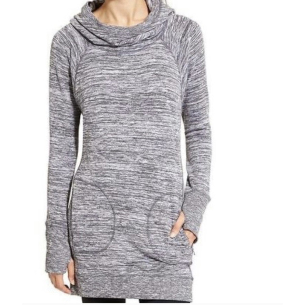 Athleta Blissful Hoodie Sweatshirt Dress White/Grey Size Medium #362813
